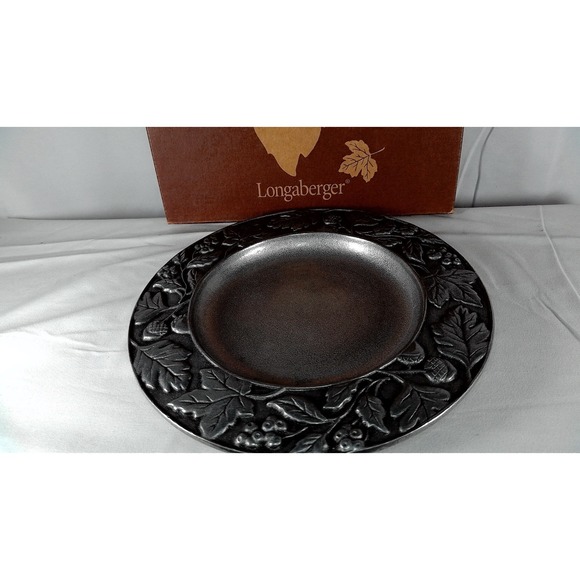Longaberger Falling Leaves Metal Plate 8" Pewter Color, New In Box (2001) - Picture 2 of 8